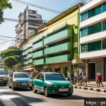 Home 16 소음진동 이론 소음과 진동의 기초 - A detailed urban street scene in a modern Brazilian city during daytime, showing heavy traffic with ...