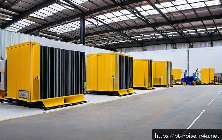 소음진동 전문가로 성장하는 법 - A modern industrial factory interior showing heavy machinery like hydraulic presses and compressors ...